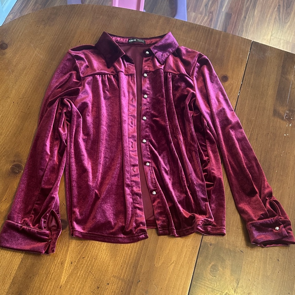 Burgundy Velvet Button up blouse